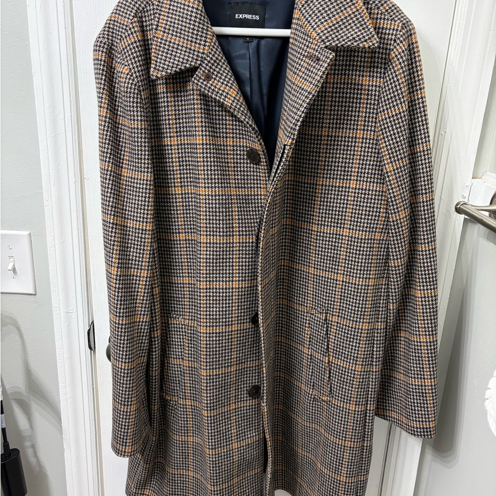 Express Plaid Trench Coat - Black and Tan